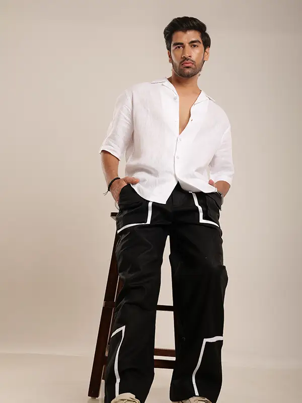 Black & White Linen Shirt And Pant Set