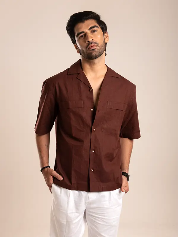 Brown Cotton Linen Shirt