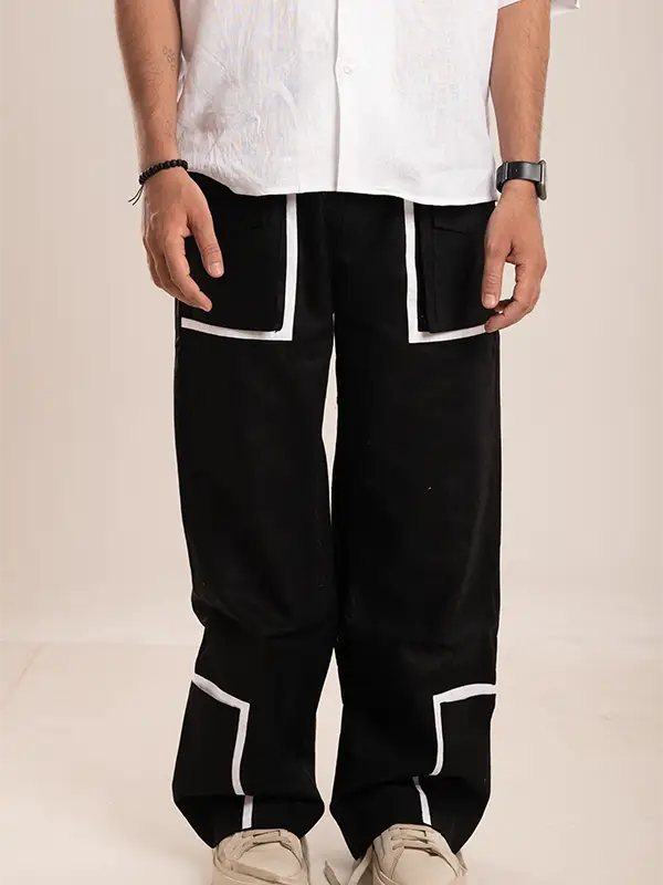 Black Linen Cargo Pants