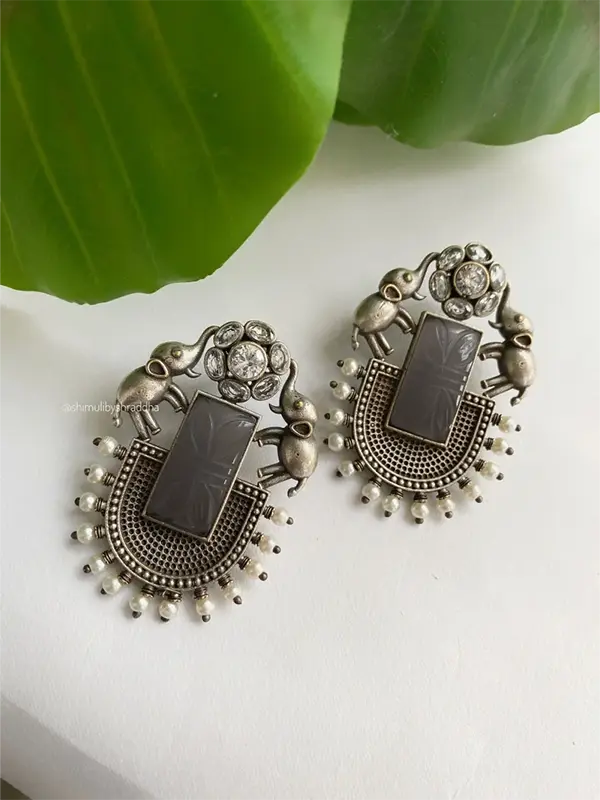 Grey Elephant Earring