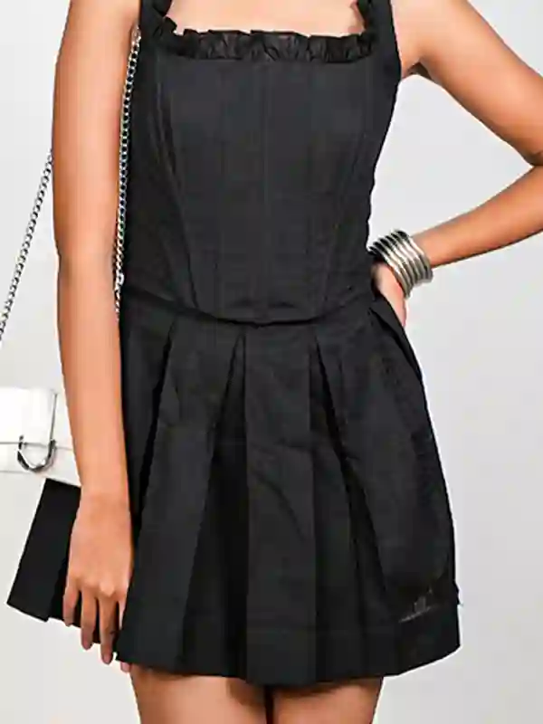 Black Pleat Mini Skirt