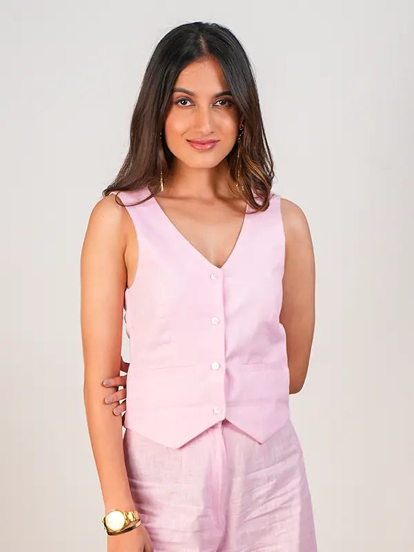 Pink Waist Coat & Pant Co-ord Set