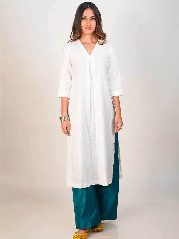 White Kurta & Green Pant Set