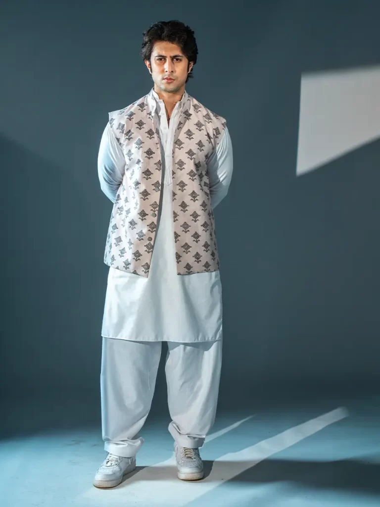 Cotton Linen Kurta Set with Beige Jacket