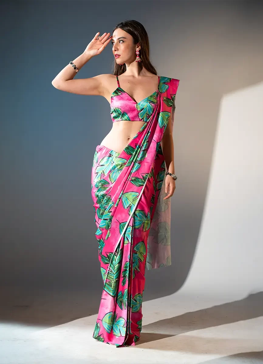 Retro Printed Satin Saree