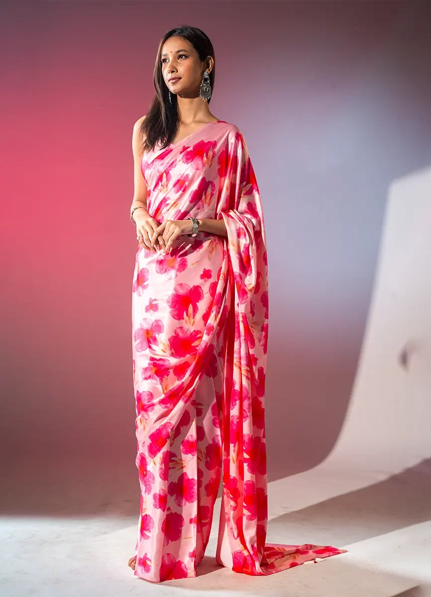 Rose Satin Printed Saree